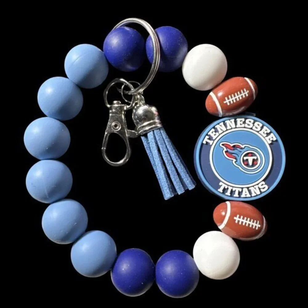Tennessee Titans Football Stretchy Silicone Bracelet Wristlet Mama Keychain